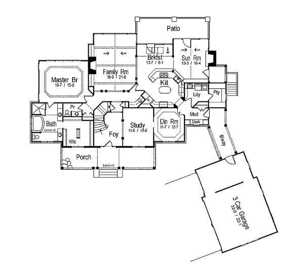 Southern Floor Plan - Main Floor Plan #71-140