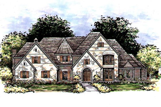 Exterior - Front Elevation for European House Plan #141-326 - 6 bed, 7 bath