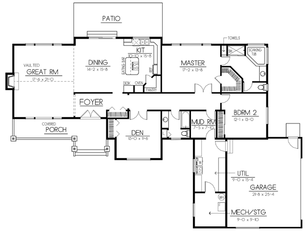 Craftsman Floor Plan - Main Floor Plan #100-423
