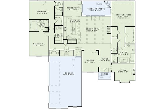Floor Plan - Main Floor for European House Plan #17-2501 - 3 bed, 3.5 bath