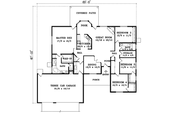Floor Plan - Main Floor for Adobe / Southwestern House Plan #1-920 - 4 bed, 2 bath