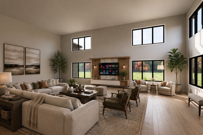 Dream House Plan - Interior - Family Room for Barndominium House Plan #1064-505 - 1 bed, 2.5 bath