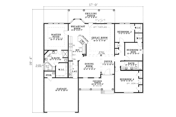 Floor Plan - Main Floor for Traditional House Plan #17-610 - 4 bed, 2 bath