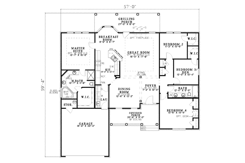 Architectural House Design - Floor Plan - Main Floor for Traditional House Plan #17-610 - 4 bed, 2 bath