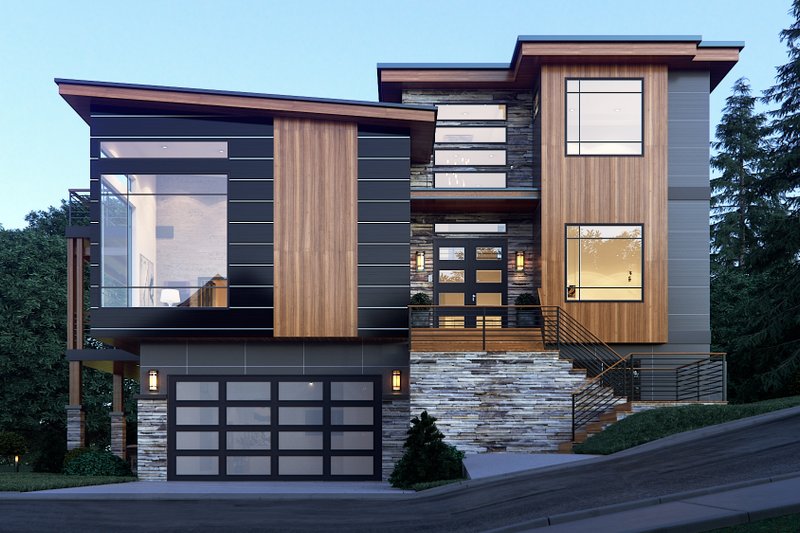 House Blueprint - Contemporary Exterior - Front Elevation Plan #1066-34