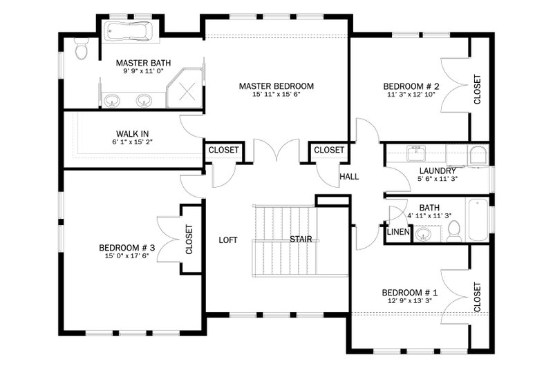 Dream House Plan - Floor Plan - Upper Floor for Craftsman House Plan #1060-55 - 5 bed, 3 bath