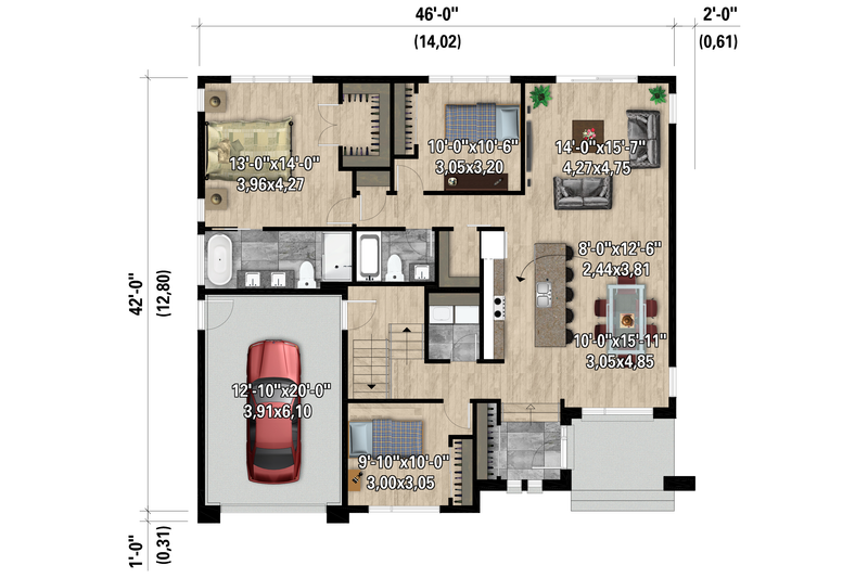 Architectural House Design - Floor Plan - Main Floor 1 for Modern House Plan #25-5044 - 3 bed, 2 bath