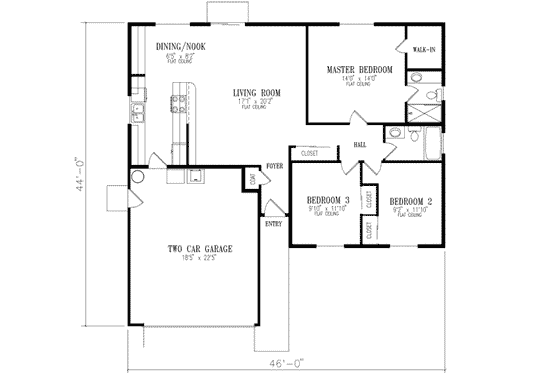 Floor Plan - Main Floor for Adobe / Southwestern House Plan #1-216 - 3 bed, 2 bath