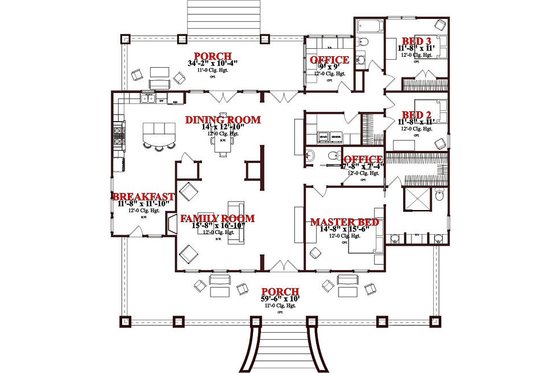 Floor Plan - Main Floor for Craftsman House Plan #63-343 - 3 bed, 2.5 bath
