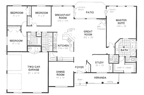 Floor Plan - Main Floor for Ranch House Plan #18-4516 - 4 bed, 3 bath