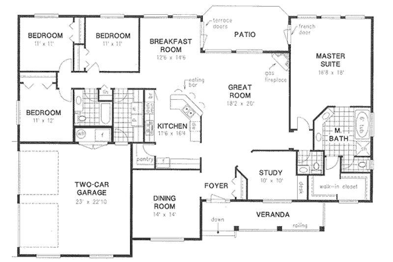 Dream House Plan - Floor Plan - Main Floor for Ranch House Plan #18-4516 - 4 bed, 3 bath