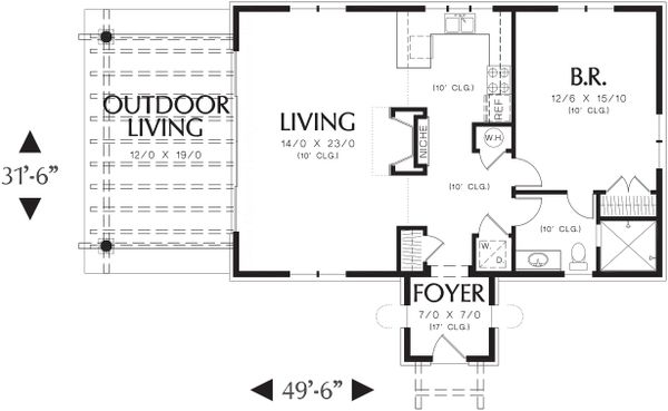 House Design - Main Level Floor Plan - 1000 square foot Mediterranean home