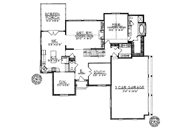 Home Plan - Floor Plan - Main Floor for Traditional House Plan #70-382 - 3 bed, 2.5 bath