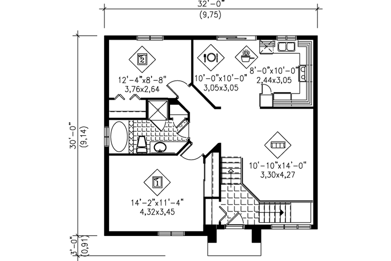 House Blueprint - Floor Plan - Main Floor for Traditional House Plan #25-1212 - 2 bed, 1 bath