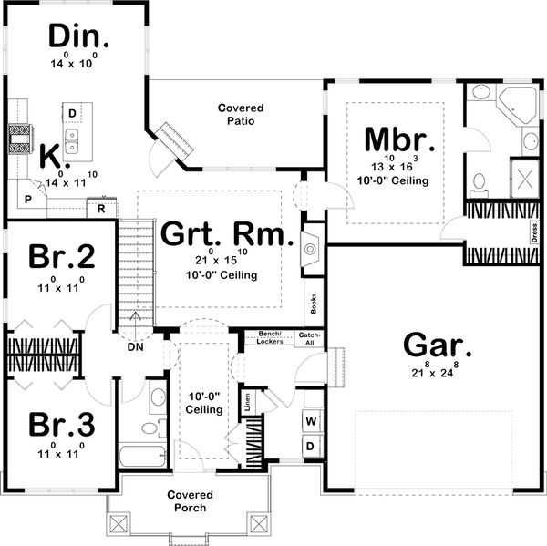 Ranch Style House Plan - 3 Beds 2 Baths 1691 Sq/Ft Plan #455-219 ...