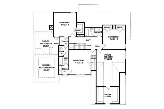 Floor Plan - Upper Floor for Traditional House Plan #81-1041 - 4 bed, 3.5 bath