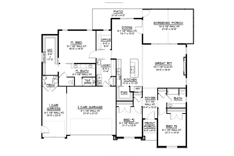 House Blueprint - Floor Plan - Main Floor for Ranch House Plan #1064-179 - 3 bed, 2 bath