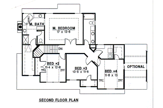 Floor Plan - Upper Floor for Traditional House Plan #67-486 - 4 bed, 2.5 bath
