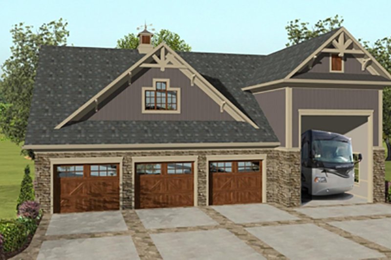 Home Plan - Craftsman, Front Elevation, RV Garage
