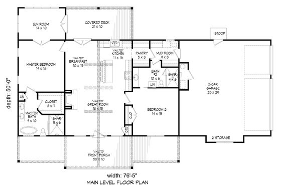 Floor Plan - Main Floor for Country House Plan #932-60 - 2 bed, 2 bath