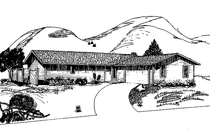 Architectural House Design - Exterior - Front Elevation 3 for Ranch House Plan #60-775 - 3 bed, 2 bath
