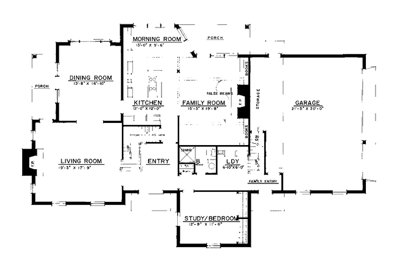 House Blueprint - Floor Plan - Main Floor for Colonial House Plan #1016-25 - 4 bed, 3 bath