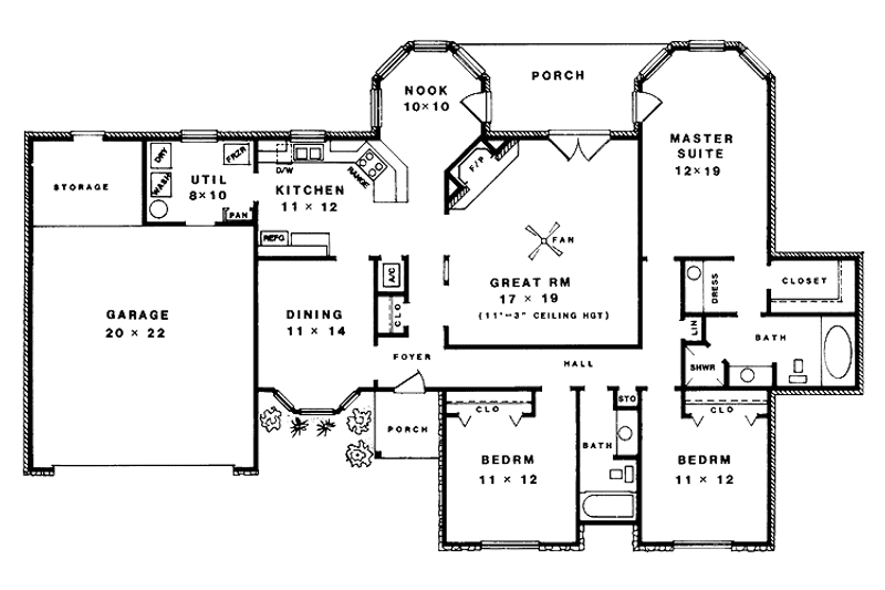 Home Plan - Floor Plan - Main Floor for Ranch House Plan #14-266 - 3 bed, 2 bath