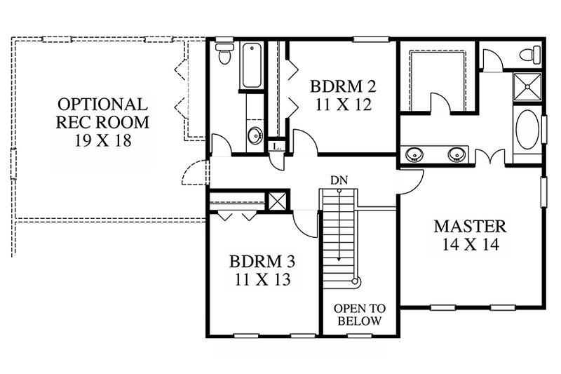 Architectural House Design - Floor Plan - Upper Floor for Colonial House Plan #1053-65 - 3 bed, 2.5 bath