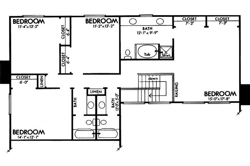 House Blueprint - Floor Plan - Upper Floor for Contemporary House Plan #320-798 - 4 bed, 3.5 bath