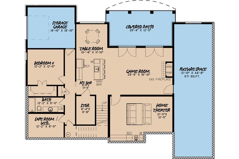 House Blueprint - Floor Plan - Lower Floor for European House Plan #923-3 - 4 bed, 3.5 bath