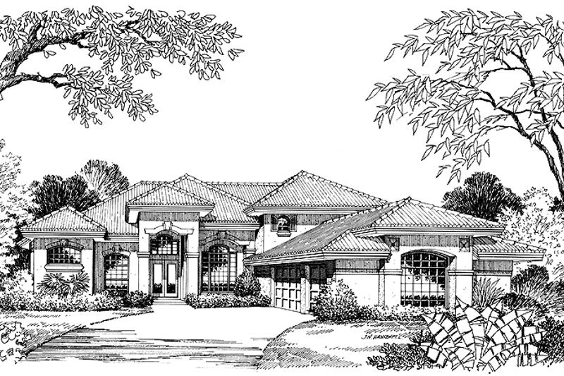 Home Plan - Exterior - Front Elevation 3 for Mediterranean House Plan #417-503 - 4 bed, 4 bath