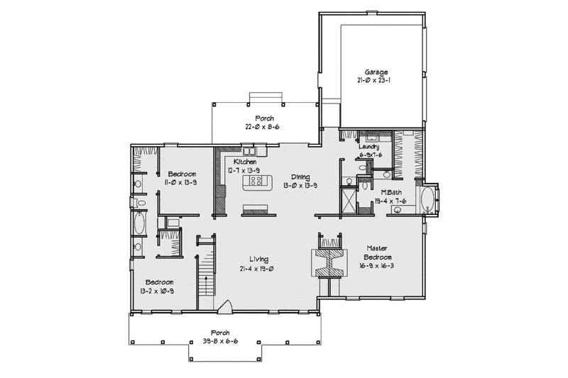 Dream House Plan - Floor Plan - Main Floor for Country House Plan #406-9638 - 3 bed, 2.5 bath