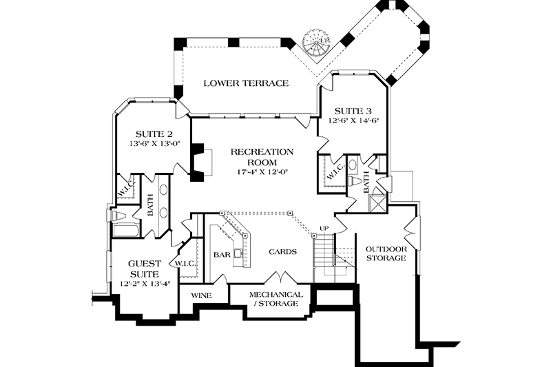 House Blueprint - Floor Plan - Lower Floor for Craftsman House Plan #453-566 - 4 bed, 4.5 bath