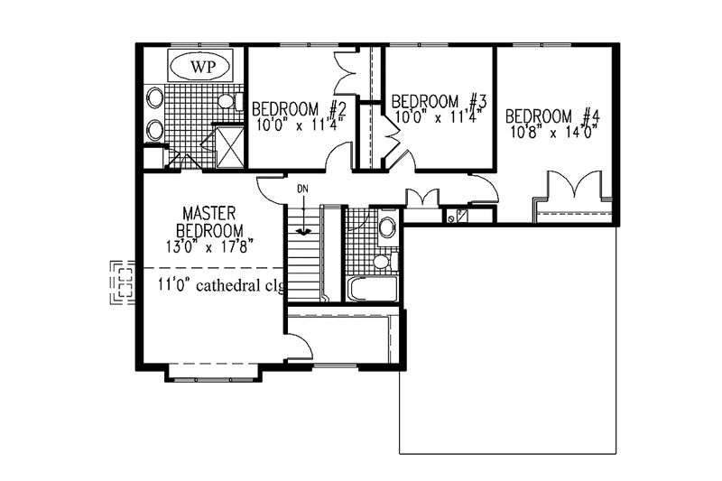 Architectural House Design - Floor Plan - Upper Floor for Colonial House Plan #953-17 - 4 bed, 2.5 bath