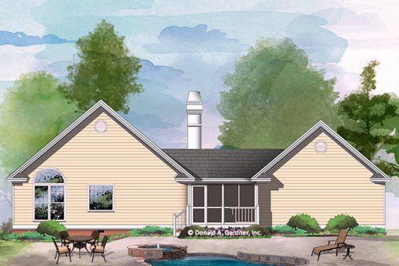 Exterior - Rear Elevation for Country House Plan #929-54 - 3 bed, 2 bath