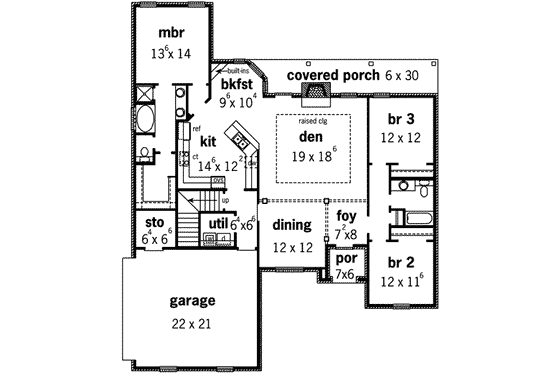 Floor Plan - Main Floor for Traditional House Plan #16-279 - 3 bed, 2 bath