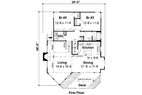 Floor Plan - Main Floor for Contemporary House Plan #312-513 - 3 bed, 2 bath
