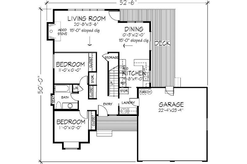 Home Plan - Floor Plan - Main Floor for Prairie House Plan #320-1182 - 3 bed, 2 bath