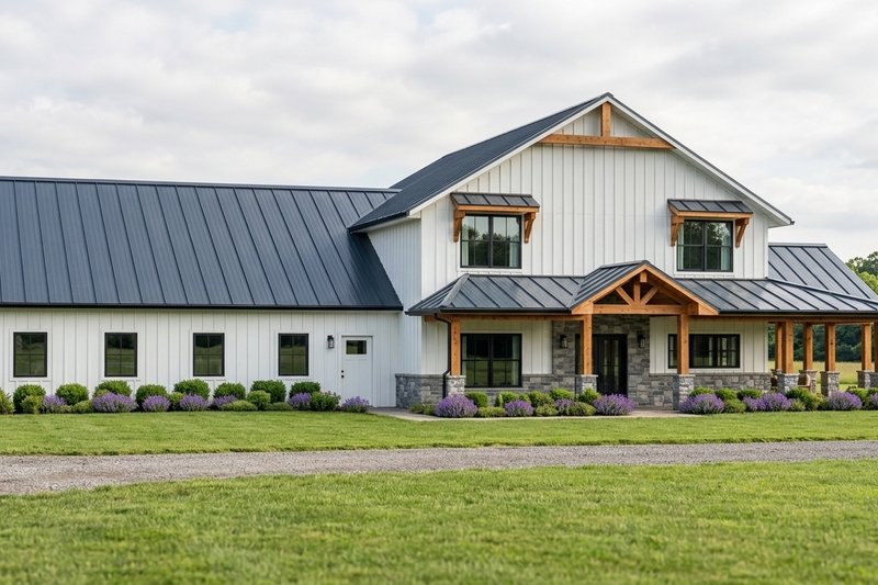 House Blueprint - Exterior - Front Elevation 2 for Barndominium House Plan #1064-401 - 3 bed, 3 bath
