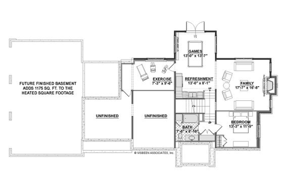 Floor Plan - Lower Floor for Cottage House Plan #928-327 - 4 bed, 3.5 bath