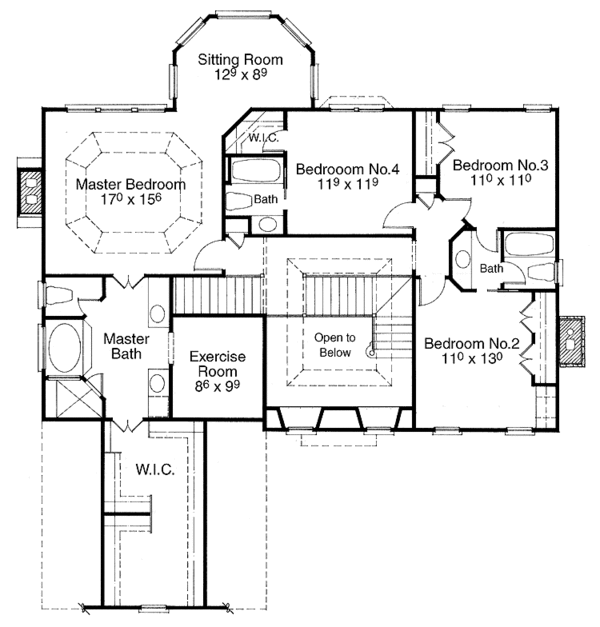 Architectural House Design - Colonial Floor Plan - Upper Floor Plan #429-98