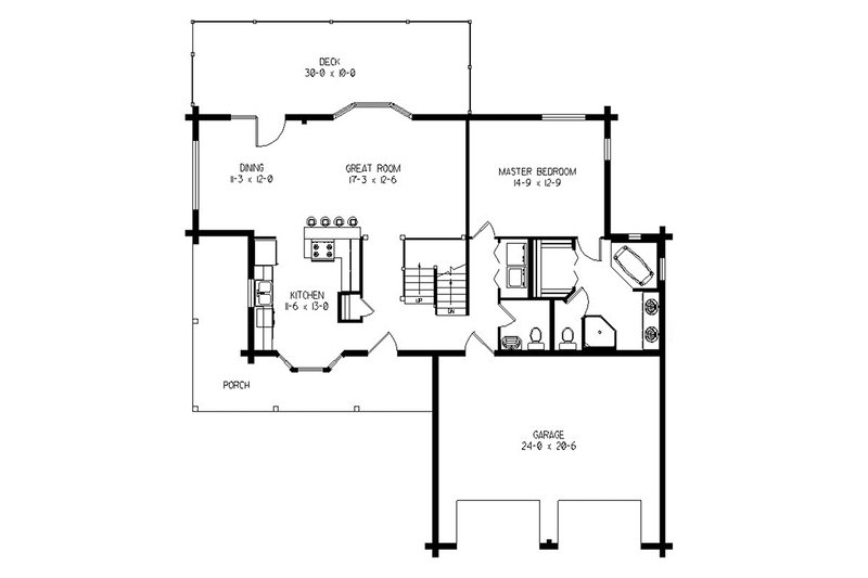 House Design - Floor Plan - Main Floor for Log House Plan #964-11 - 2 bed, 2.5 bath
