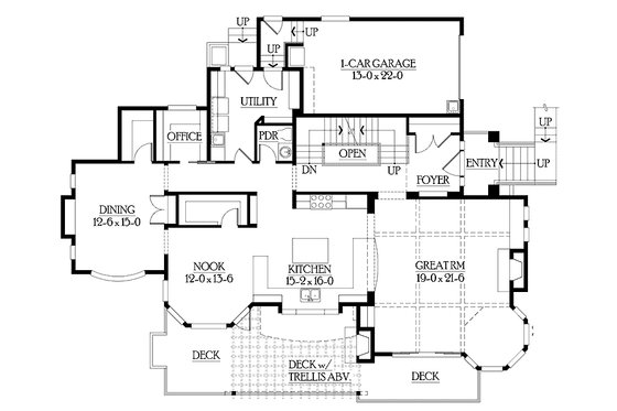 Floor Plan - Main Floor for Craftsman House Plan #132-474 - 4 bed, 3.5 bath