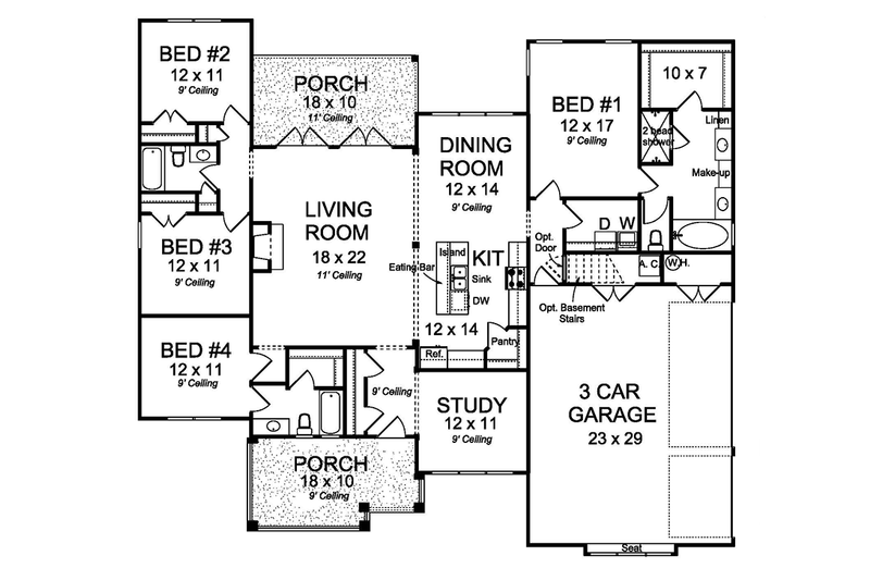 Dream House Plan - Floor Plan - Main Floor for Ranch House Plan #513-2159 - 4 bed, 3 bath