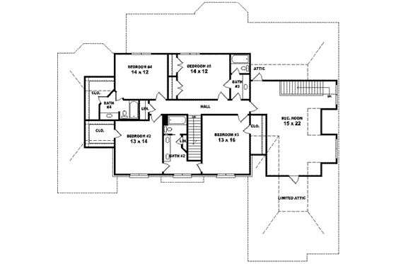 Floor Plan - Upper Floor for Colonial House Plan #81-615 - 5 bed, 4 bath