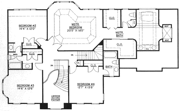 Architectural House Design - Colonial Floor Plan - Upper Floor Plan #119-112