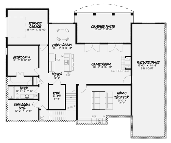 House Blueprint - Country Floor Plan - Lower Floor Plan #17-3374