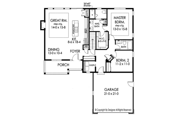 Floor Plan - Main Floor for Ranch House Plan #1010-178 - 2 bed, 2 bath