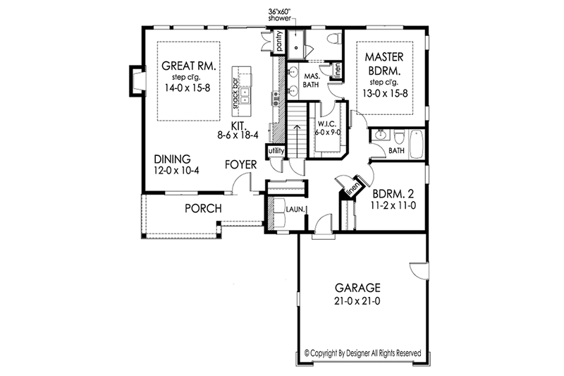 Home Plan - Floor Plan - Main Floor for Ranch House Plan #1010-178 - 2 bed, 2 bath