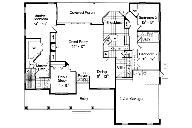 House Blueprint - Floor Plan - Main Floor for Classical House Plan #417-603 - 3 bed, 2 bath